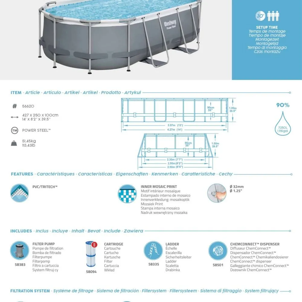 Bestway 56620 | Size 13.11 x 8.2 x 3.28 Ft | Power Steel Oval Metal Frame Portable Ready-Made Swimming Pool - Image 6