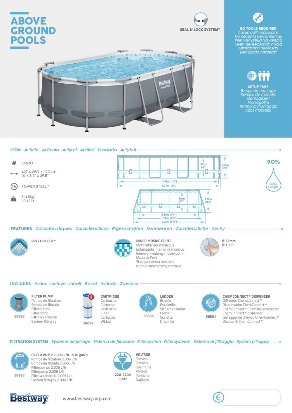 Bestway 56620 | Size 13.11 x 8.2 x 3.28 Ft | Power Steel Oval Metal Frame Portable Ready-Made Swimming Pool - Image 6