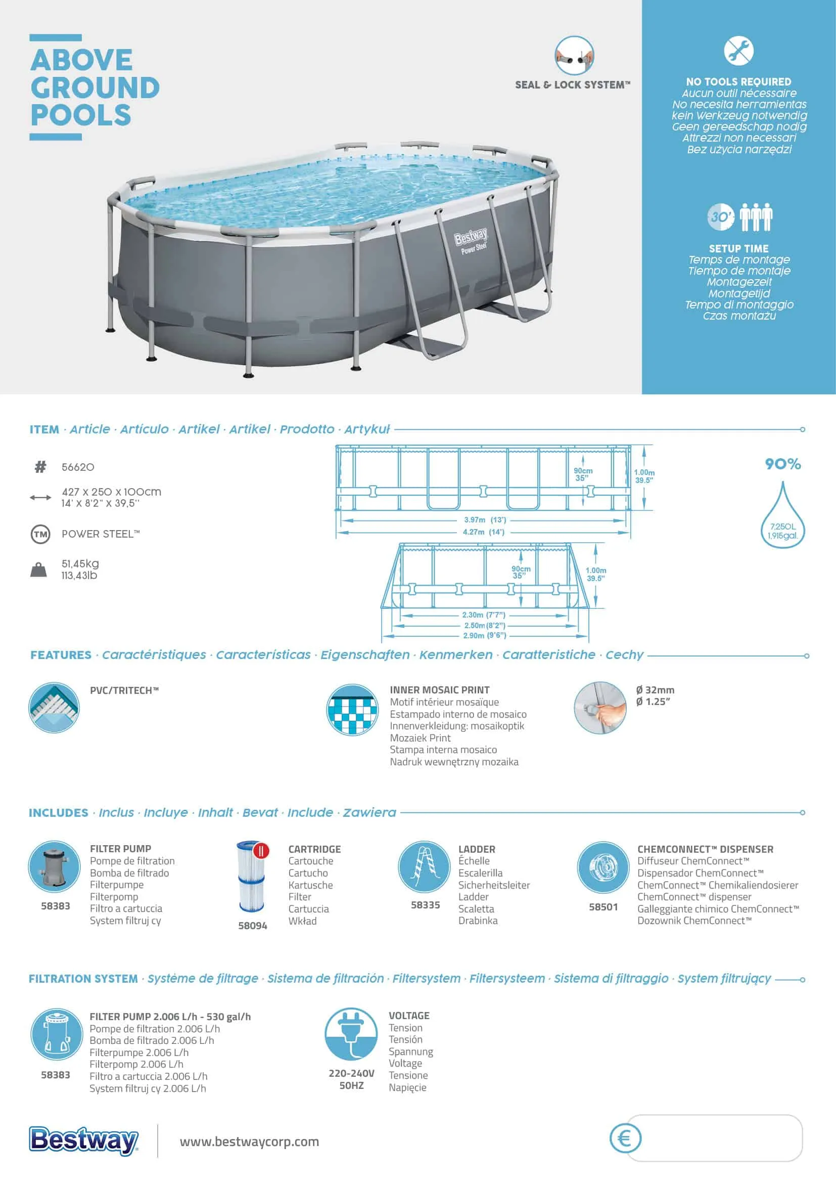 Bestway 56620 | Size 13.11 x 8.2 x 3.28 Ft | Power Steel Oval Metal Frame Portable Ready-Made Swimming Pool - Image 6