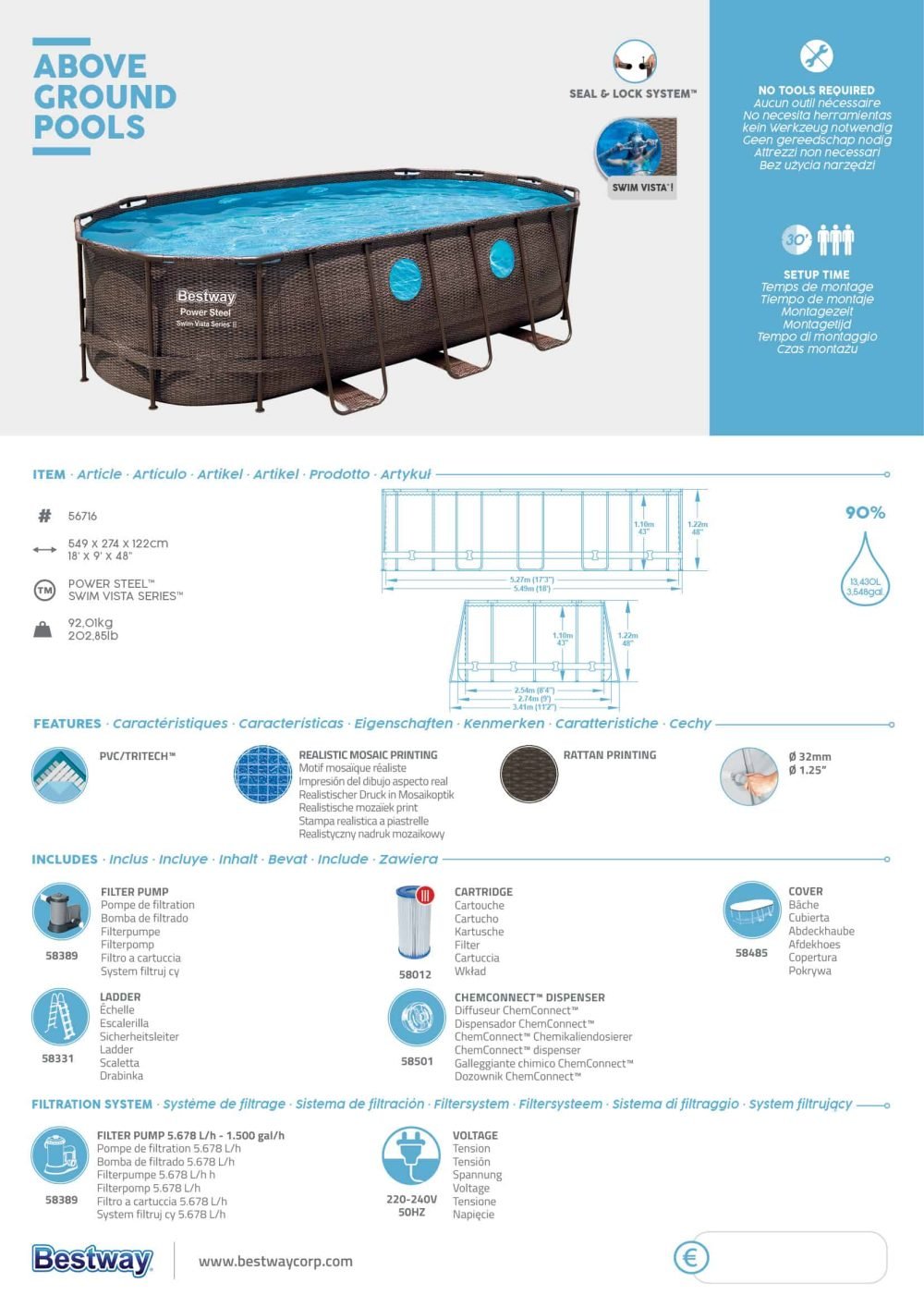 Bestway 56716 | Size 18.0 x 9.0 x 4.00 Ft | Power Steel Vista Series Oval Metal Frame Portable Ready-Made Swimming Pool - Image 10