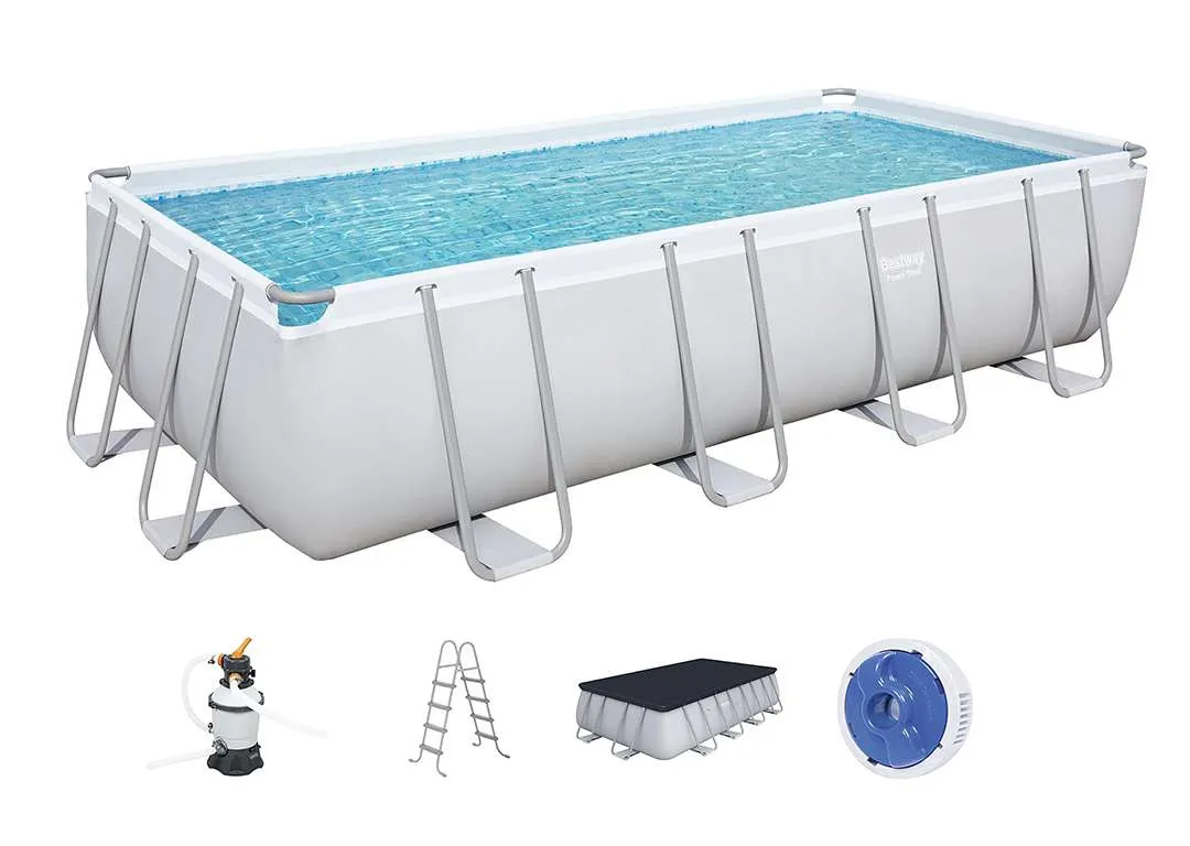 Bestway 56671 | Size 17.3 x 9.4 x 4.00 Ft | Power Steel Rectangular Metal Frame Portable Ready-Made Swimming Pool - Image 2