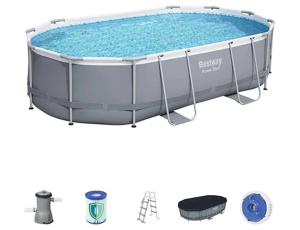 Bestway 56448 | Size 16.0 x 10.0 x 3.50 Ft | Power Steel Oval Metal Frame Portable Ready-Made Swimming Pool - Image 3