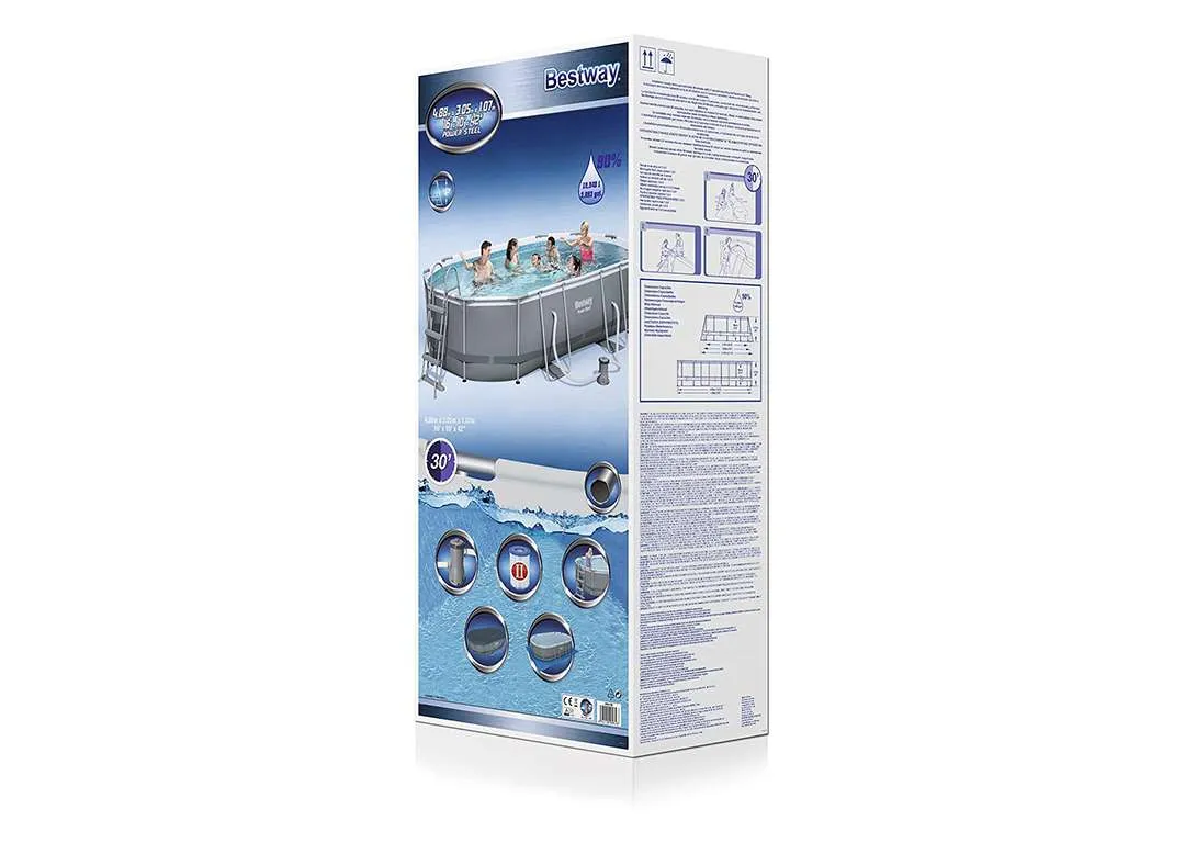 Bestway 56448 | Size 16.0 x 10.0 x 3.50 Ft | Power Steel Oval Metal Frame Portable Ready-Made Swimming Pool - Image 8