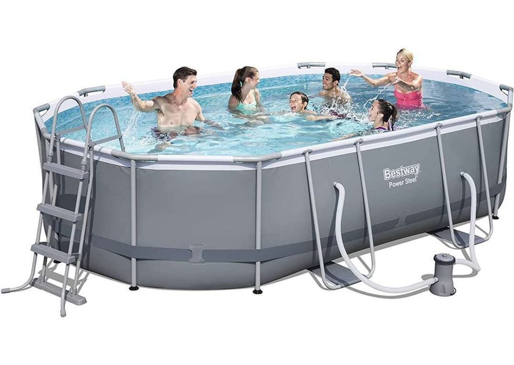 Bestway 56448 | Size 16.0 x 10.0 x 3.50 Ft | Power Steel Oval Metal Frame Portable Ready-Made Swimming Pool - Image 2