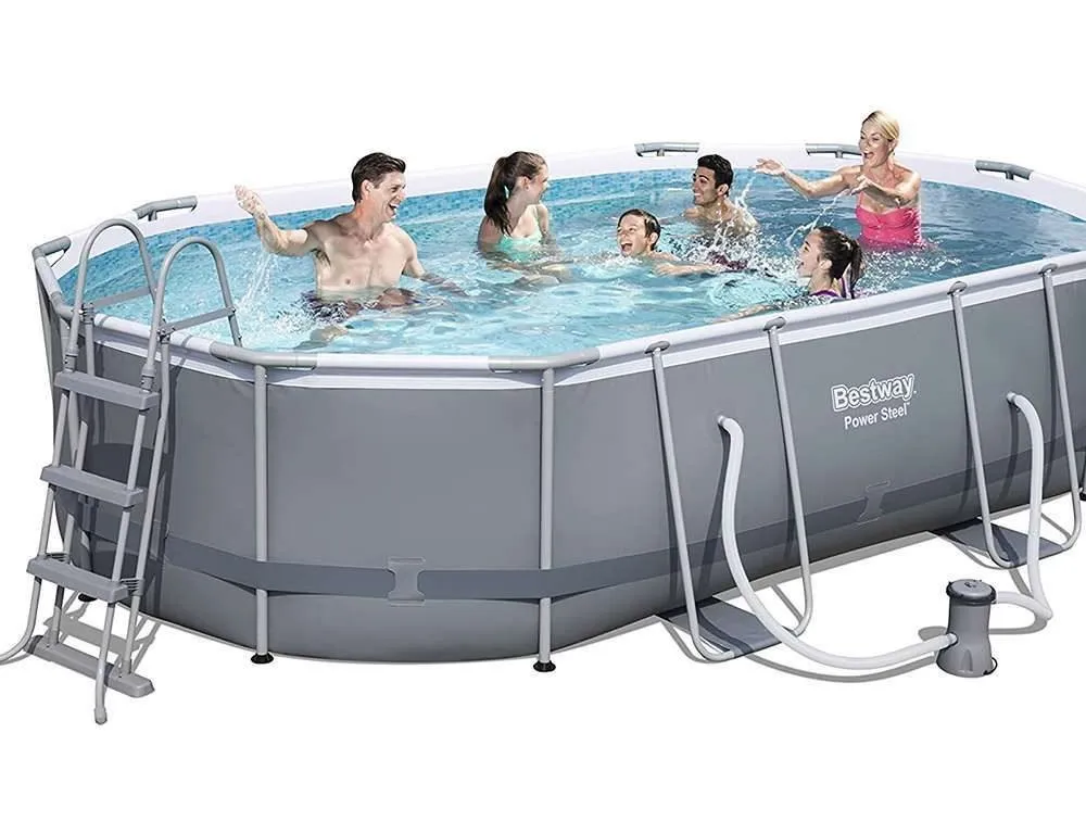 Bestway 56448 | Size 16.0 x 10.0 x 3.50 Ft | Power Steel Oval Metal Frame Portable Ready-Made Swimming Pool - Image 2