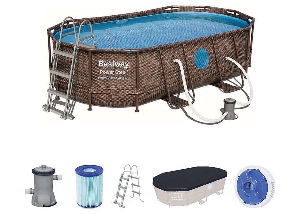 Bestway 56714 | Size 14.0 x 8.0 x 3.29 Ft | Power Steel Vista Series Oval Metal Frame Portable Ready-Made Swimming Pool - Image 4