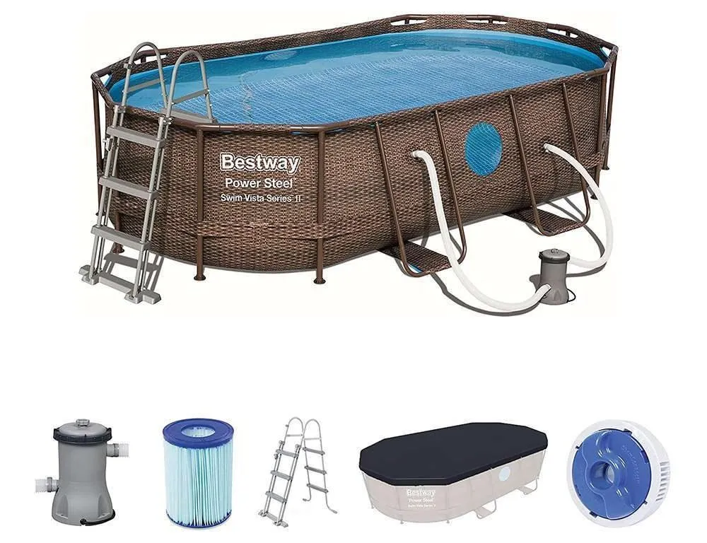 Bestway 56714 | Size 14.0 x 8.0 x 3.29 Ft | Power Steel Vista Series Oval Metal Frame Portable Ready-Made Swimming Pool - Image 4