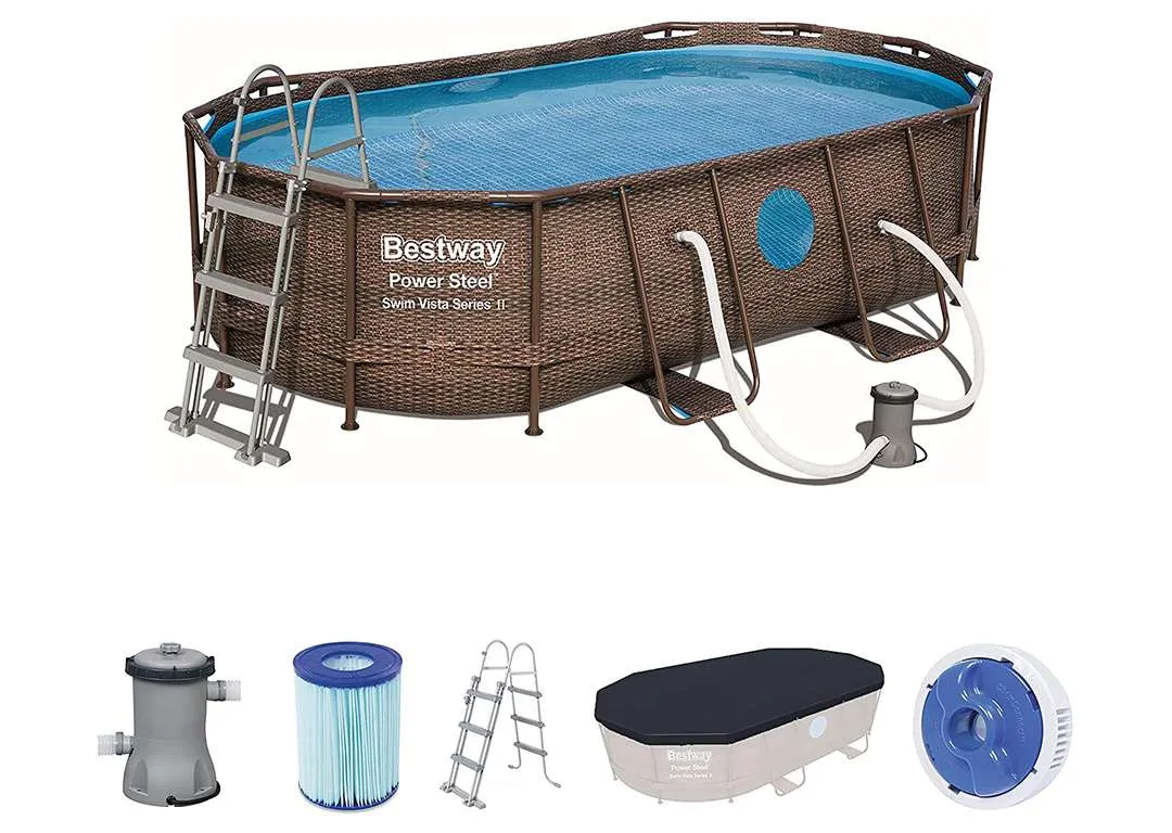 Bestway 56714 | Size 14.0 x 8.0 x 3.29 Ft | Power Steel Vista Series Oval Metal Frame Portable Ready-Made Swimming Pool - Image 4
