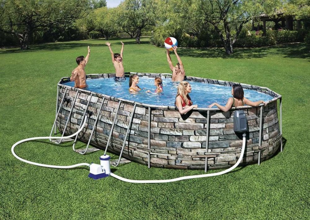 Bestway 56719 | Size 20.0 x 12.0 x 4.00 Ft | Power Steel Oval Metal Frame Portable Ready-Made Swimming Pool - Image 2