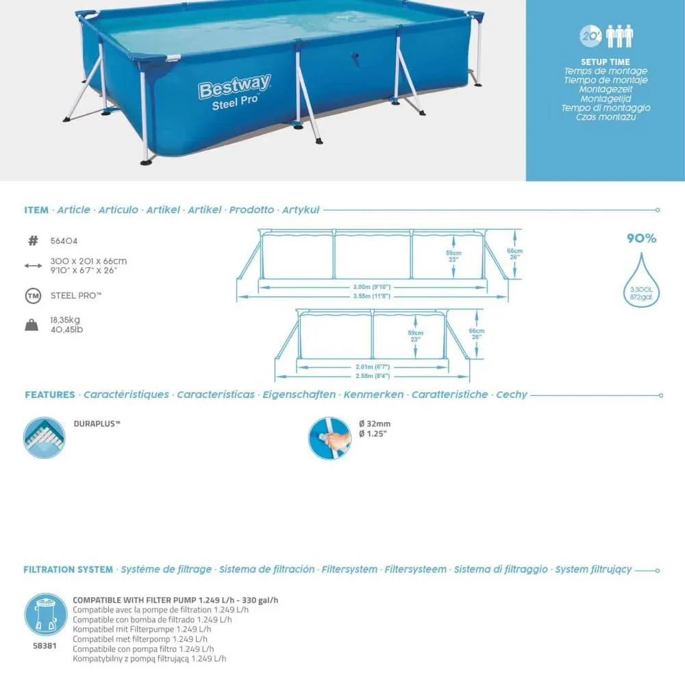 Bestway 56404 | Size 9.1 x 6.11 x 2.10 Ft | Steel Pro Rectangular Metal Frame Portable Ready-Made Swimming Pool - Image 10