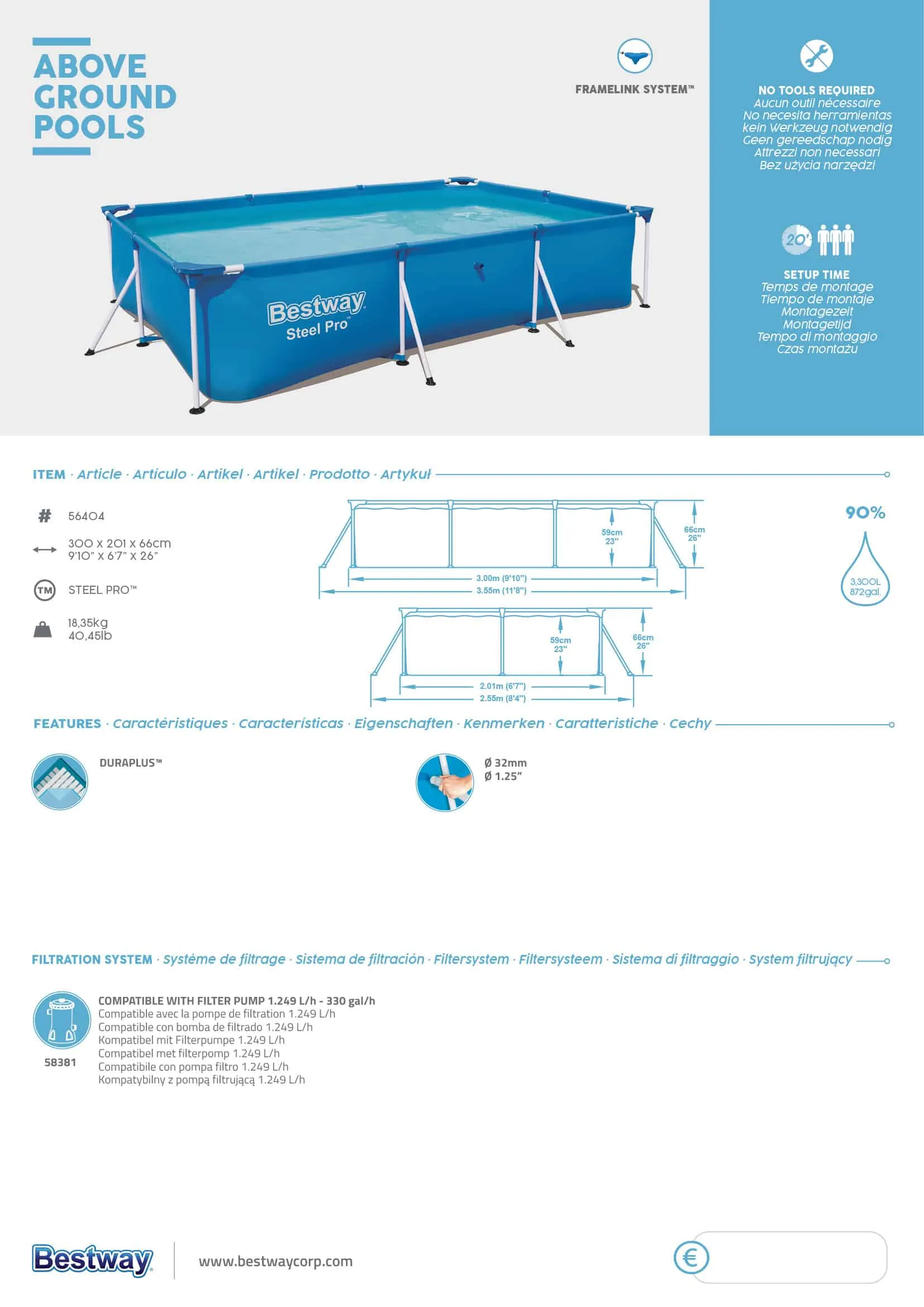 Bestway 56404 | Size 9.1 x 6.11 x 2.10 Ft | Steel Pro Rectangular Metal Frame Portable Ready-Made Swimming Pool - Image 10