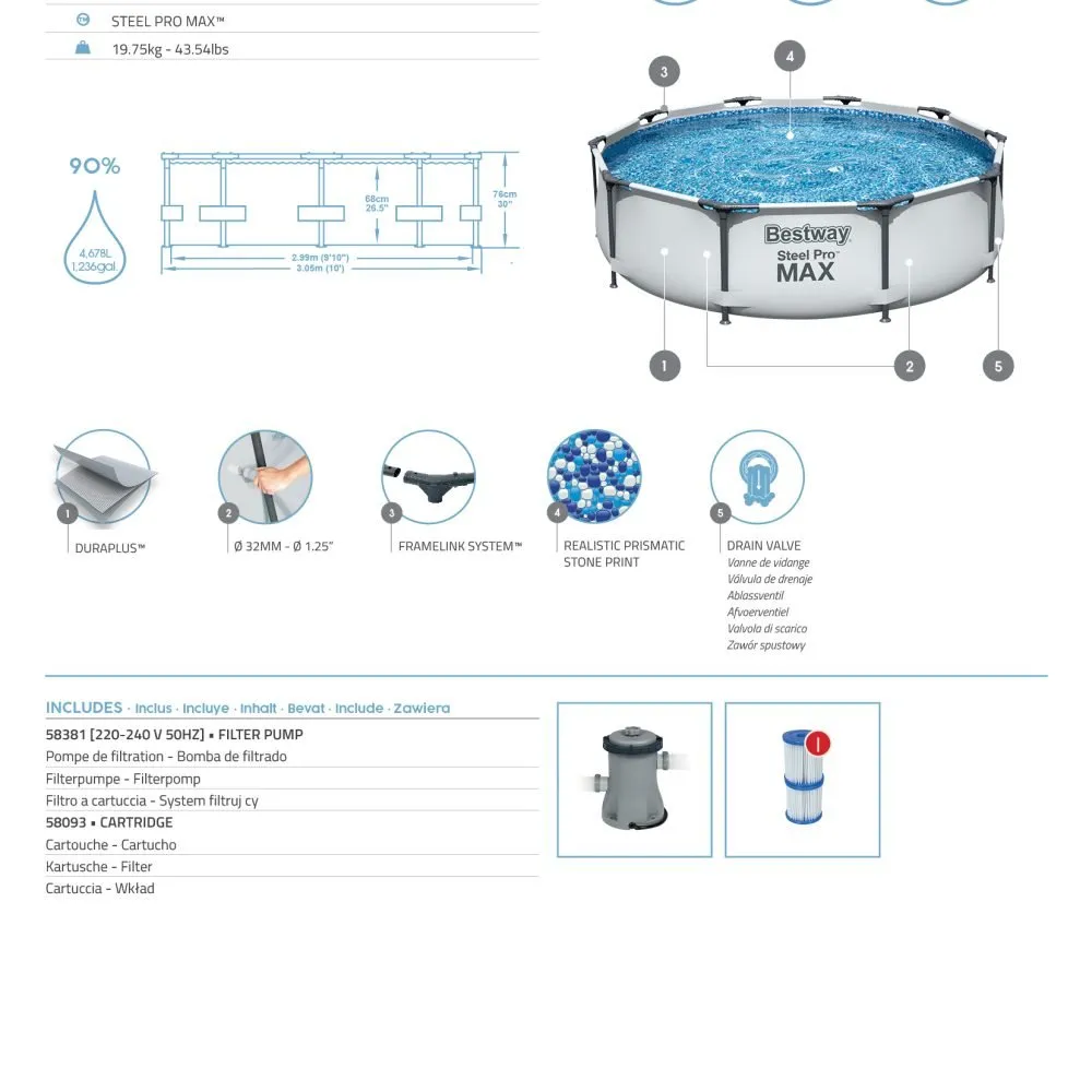 Bestway 56408 | Size 10.0 x 10.0 x 2.50 Ft | Steel Pro MAX Round Metal Frame Portable Ready-Made Swimming Pool - Image 7