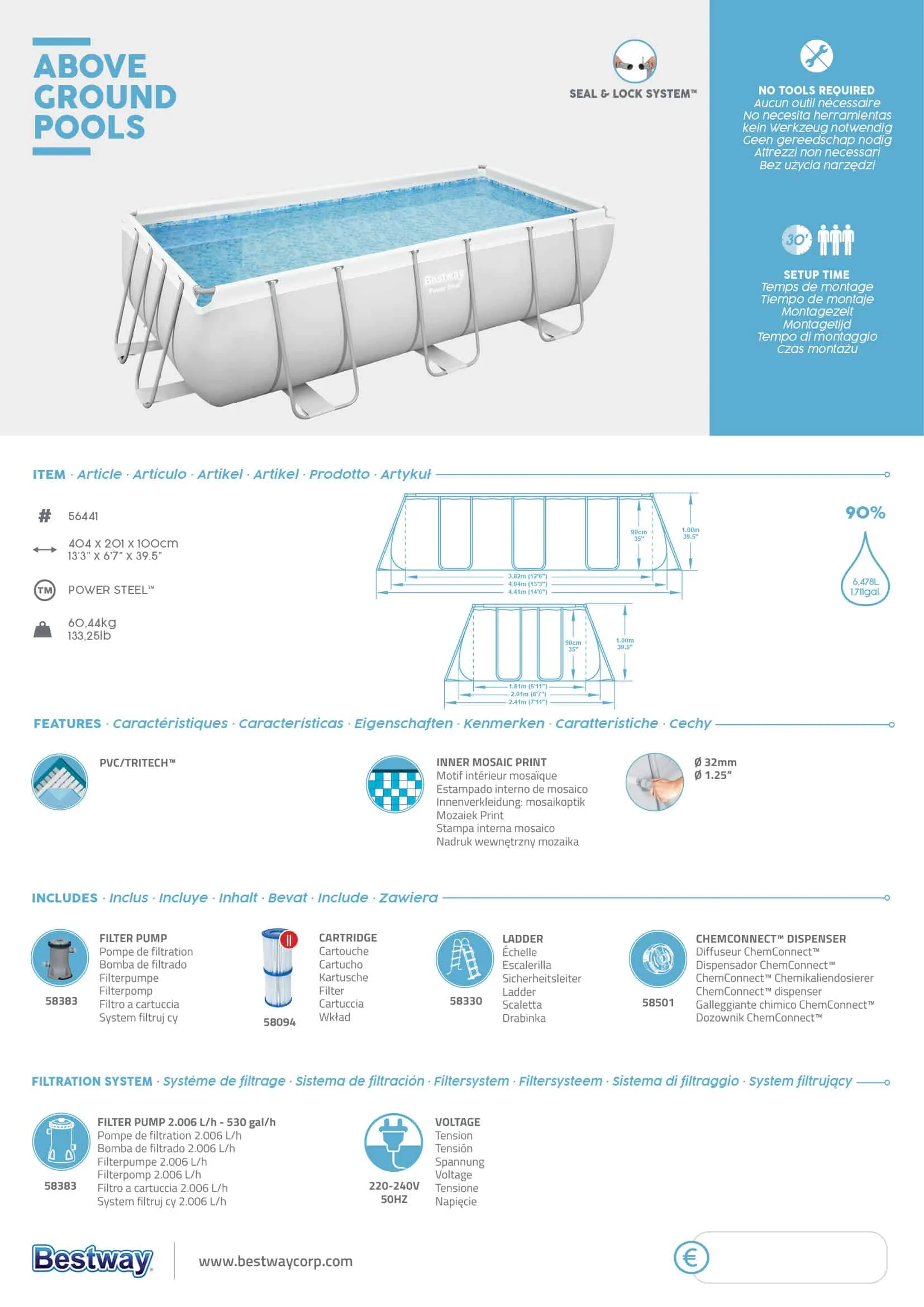 Bestway 56441 | Size 13.3 x 6.5 x 3.20 Ft | Power Steel Rectangular Metal Frame Portable Ready-Made Swimming Pool - Image 5
