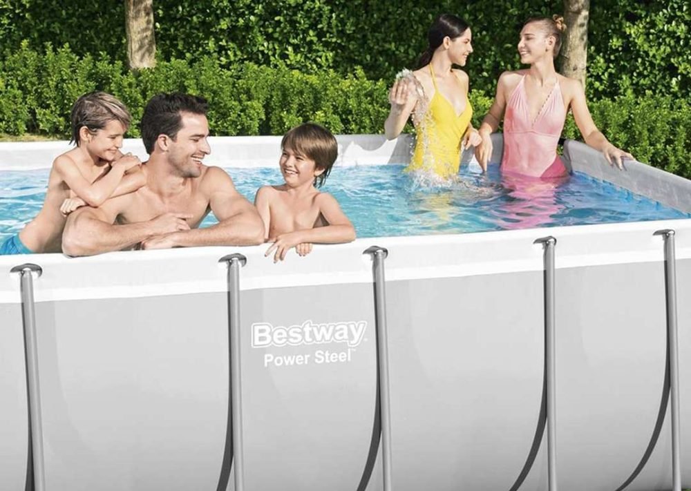 Bestway 56474 | Size 24.0 x 12.0 x 4.30 Ft | Power Steel Rectangular Metal Frame Portable Ready-Made Swimming Pool - Image 3