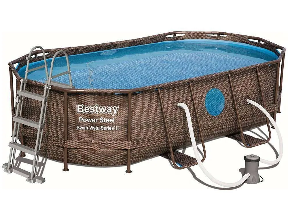 Bestway 56714 | Size 14.0 x 8.0 x 3.29 Ft | Power Steel Vista Series Oval Metal Frame Portable Ready-Made Swimming Pool - Image 5