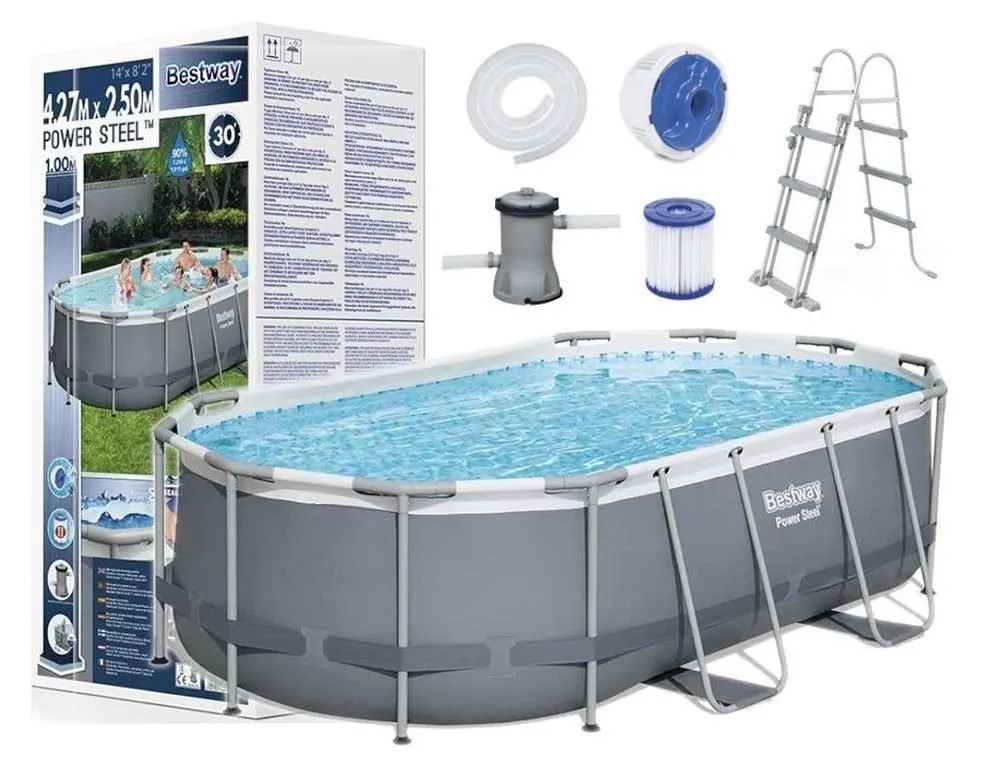 Bestway 56620 | Size 13.11 x 8.2 x 3.28 Ft | Power Steel Oval Metal Frame Portable Ready-Made Swimming Pool - Image 2