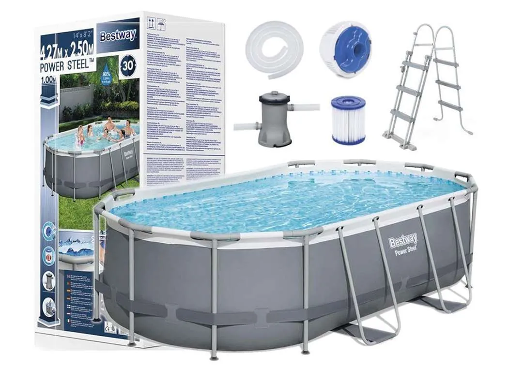 Bestway 56620 | Size 13.11 x 8.2 x 3.28 Ft | Power Steel Oval Metal Frame Portable Ready-Made Swimming Pool - Image 2