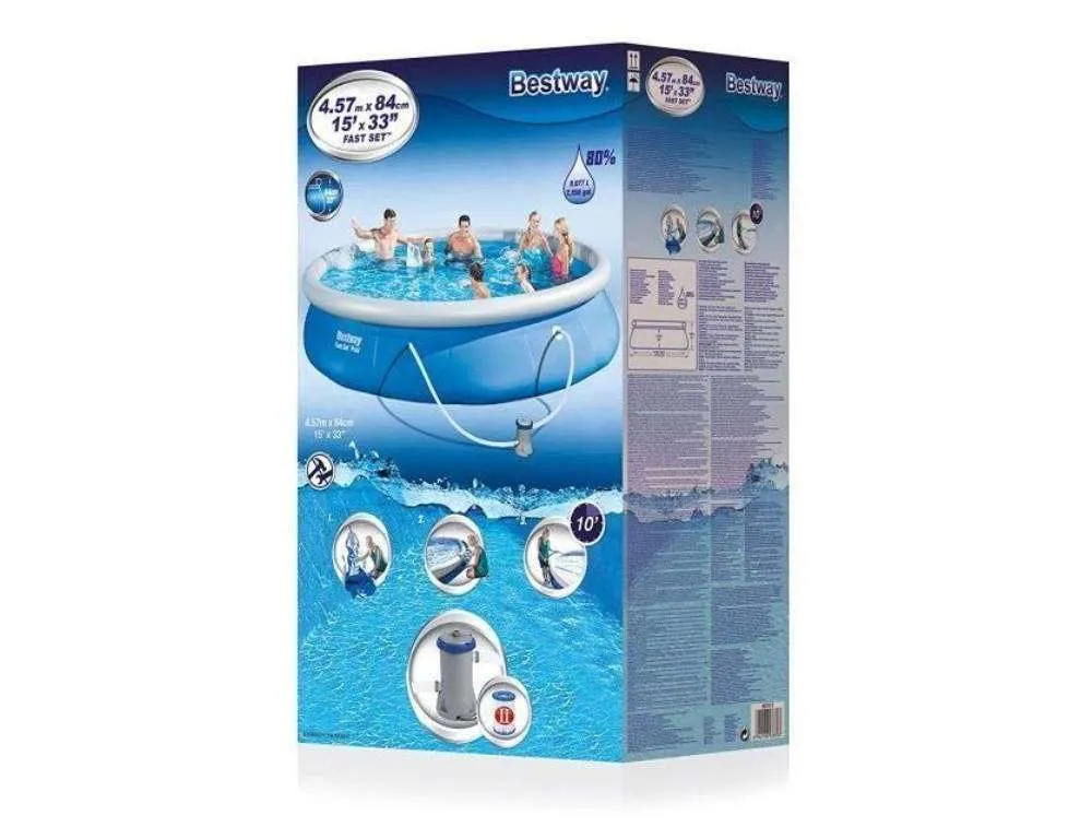 Bestway 57316 | Size 15.0 x 15.0 x 2.75 Ft | Fast Set Inflatable Round Portable Ready-Made Swimming Pool - Image 2