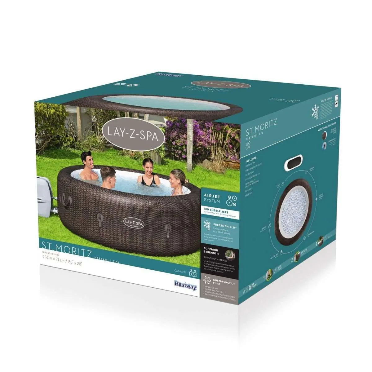 Bestway 60023 | Size 7.00 x 7.00 x 2.30 Ft | Inflatable Portable Spa Lay Z Bathtub St Moritz - Image 8