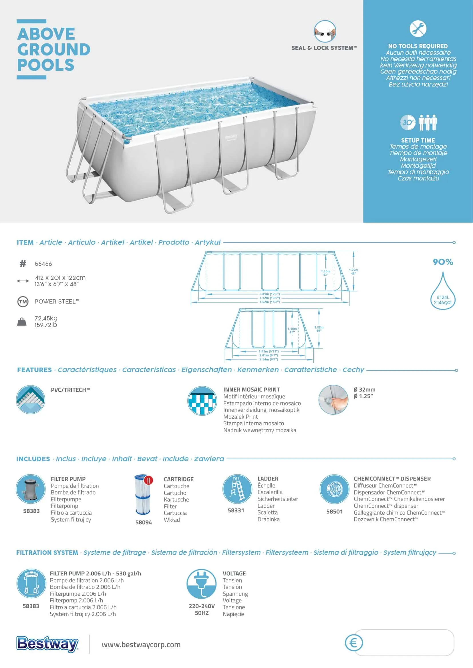 Bestway 56456 | Size 13.6 x 6.7 x 4.00 Ft | Power Steel Rectangular Metal Frame Portable Ready-Made Swimming Pool - Image 7