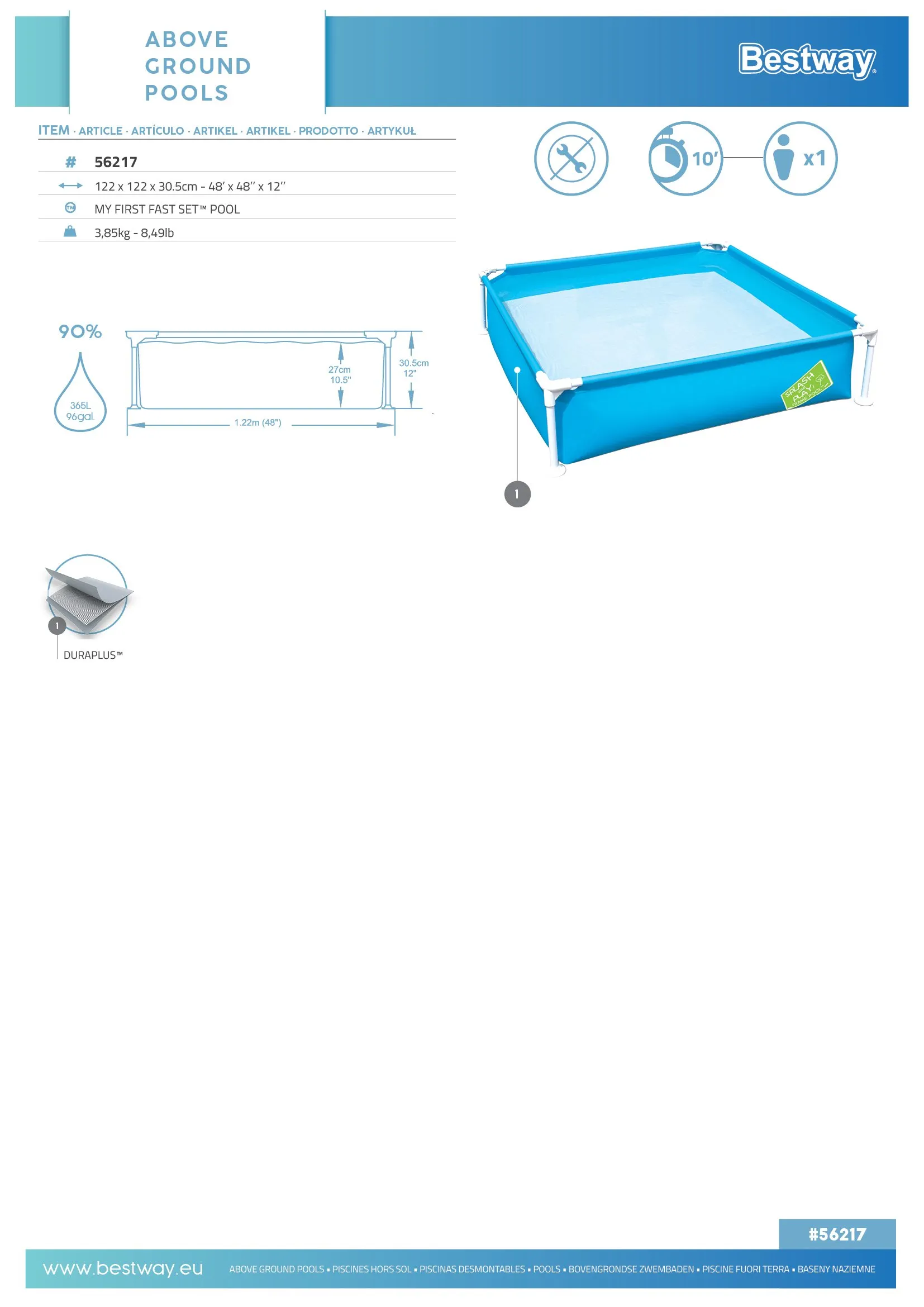 Bestway 56217 | Size 6.4 x 4.9 x 1.00 Ft | Rectangular Metal Frame Portable Ready-Made Swimming Pool - Image 7