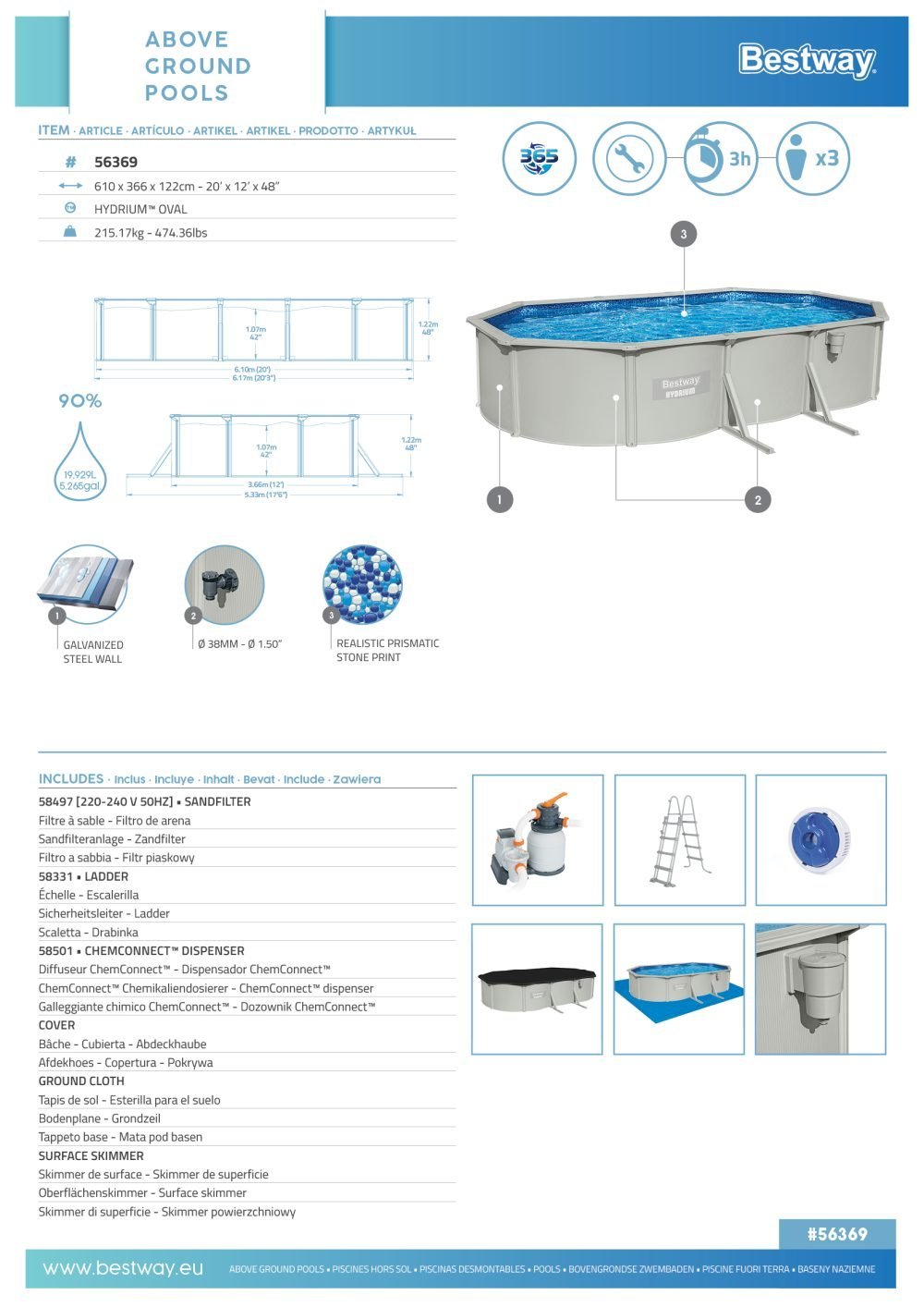 Bestway 56369 | Size 20.11 x 11.8 x 4.00 Ft | Hydrium Steel Oval Metal Frame Portable Ready-Made Swimming Pool - Image 20
