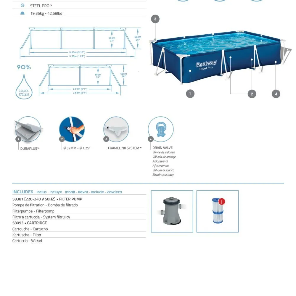 Bestway 56411 | Size 9.1 x 6.7 x 2.10 Ft | Steel Pro Rectangular Metal Frame Portable Ready-Made Swimming Pool - Image 11