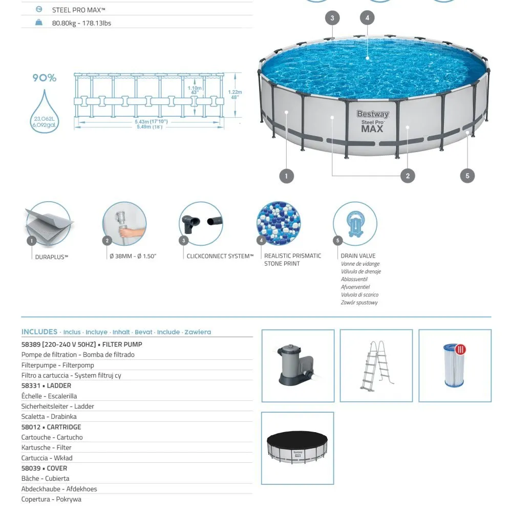 Bestway 56462 | Size 17.8 x 17.8 x 4.00 Ft | Steel Pro MAX Round Metal Frame Portable Ready-Made Swimming Pool - Image 7