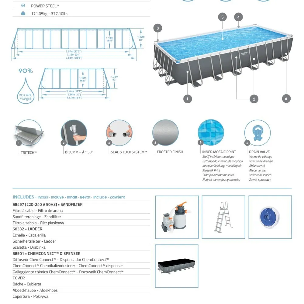 Bestway 56475 | Size 25.5 x 13.5 x 4.30 Ft | Power Steel Rectangular Metal Frame Portable Ready-Made Swimming Pool - Image 8
