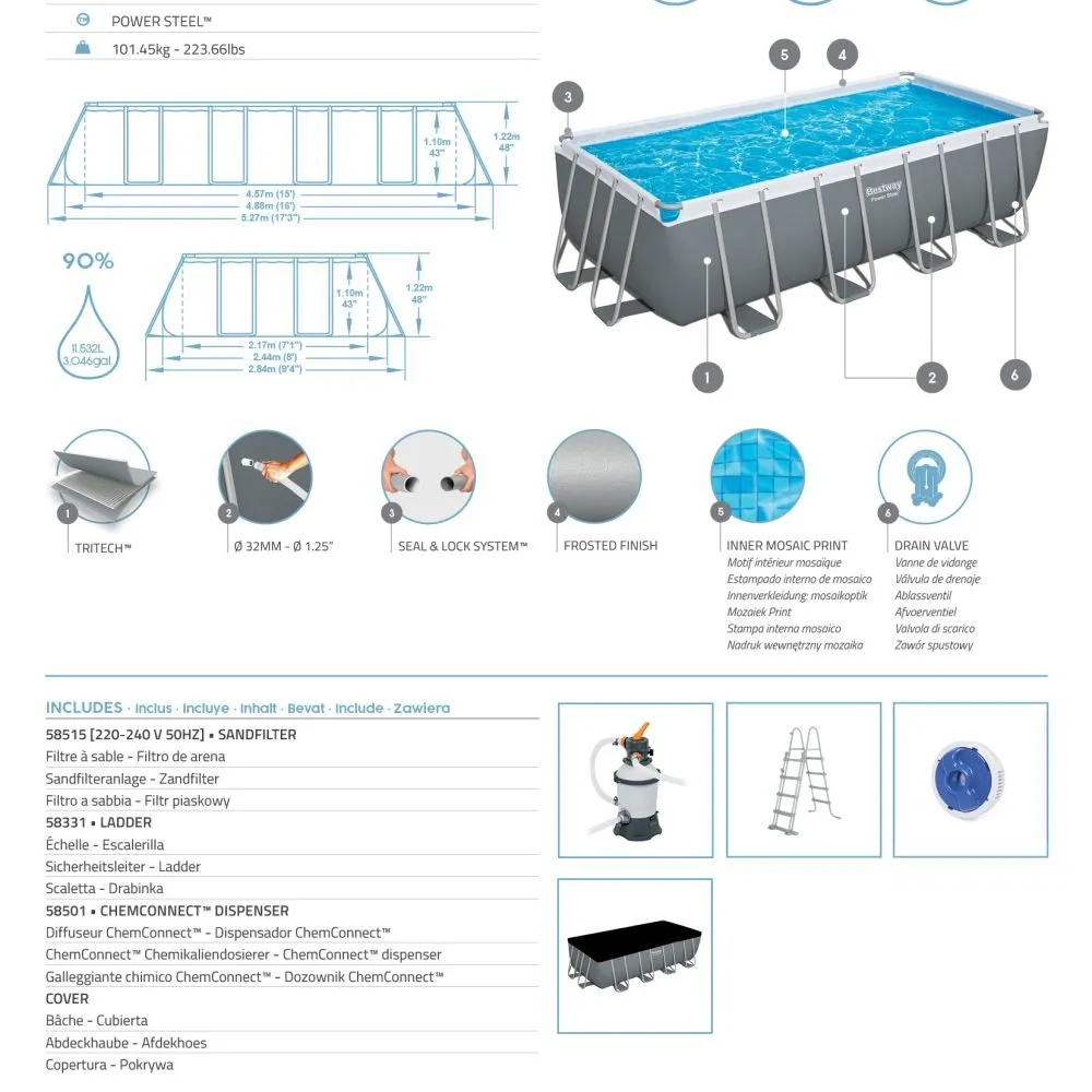 Bestway 56671 | Size 17.3 x 9.4 x 4.00 Ft | Power Steel Rectangular Metal Frame Portable Ready-Made Swimming Pool - Image 4