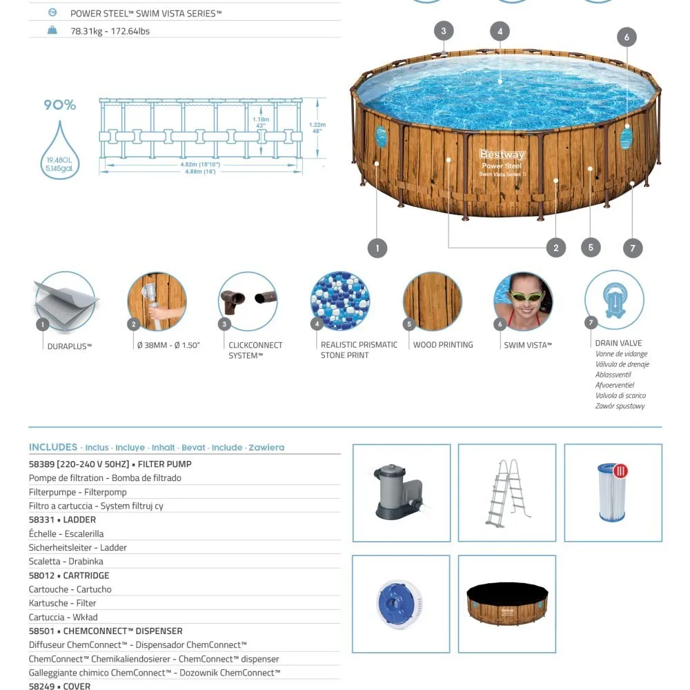 Bestway 56725 | Size 16.0 x 16.0 x 4.00 Ft | Power Steel Vista Series Round Metal Frame Portable Ready-Made Swimming Pool - Image 4