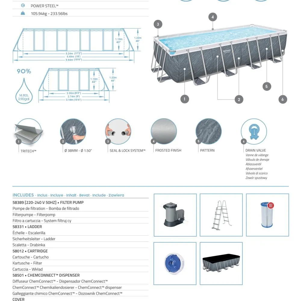 Bestway 56998 | Size 18.0 x 9.0 x 4.00 Ft | Power Steel Rectangular Metal Frame Portable Ready-Made Swimming Pool - Image 11