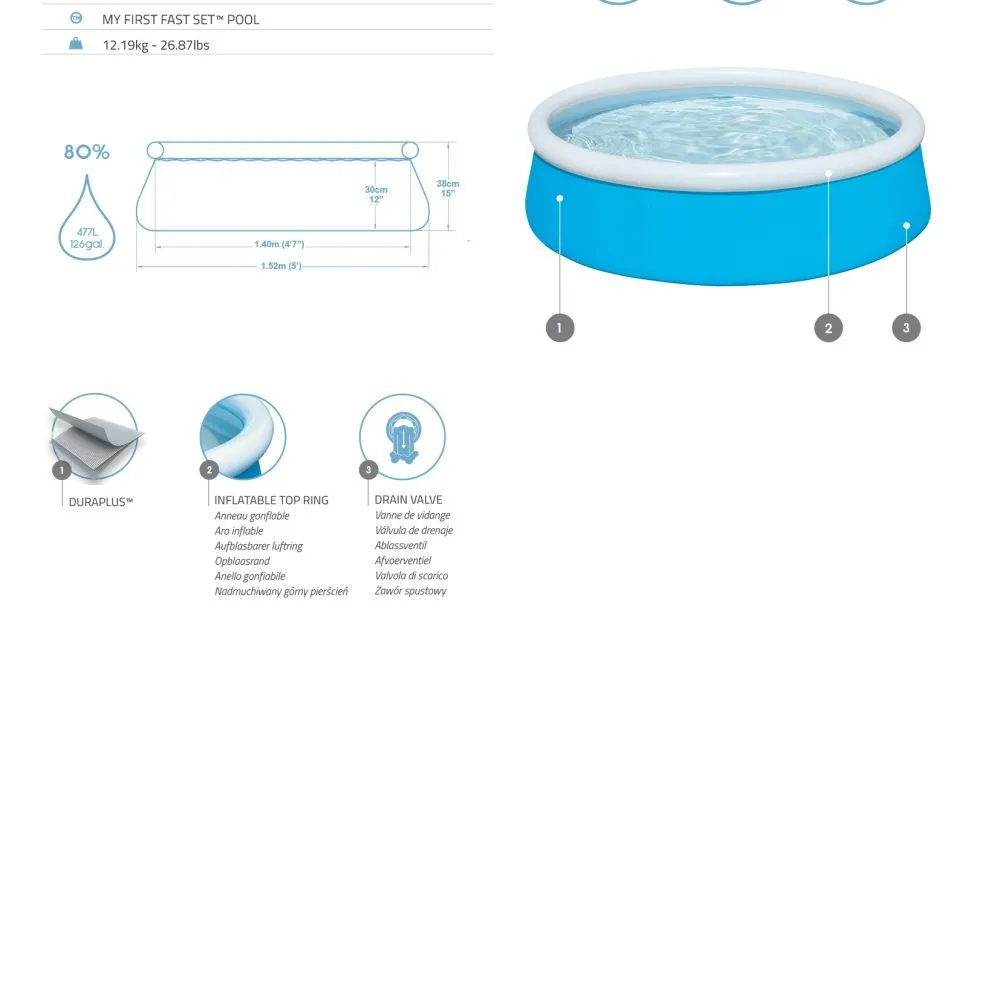 Bestway 57241 | Size 5.0 x 5.0 x 1.33 Ft | Inflatable Round Fast Set Portable Ready-Made Swimming Pool - Image 5