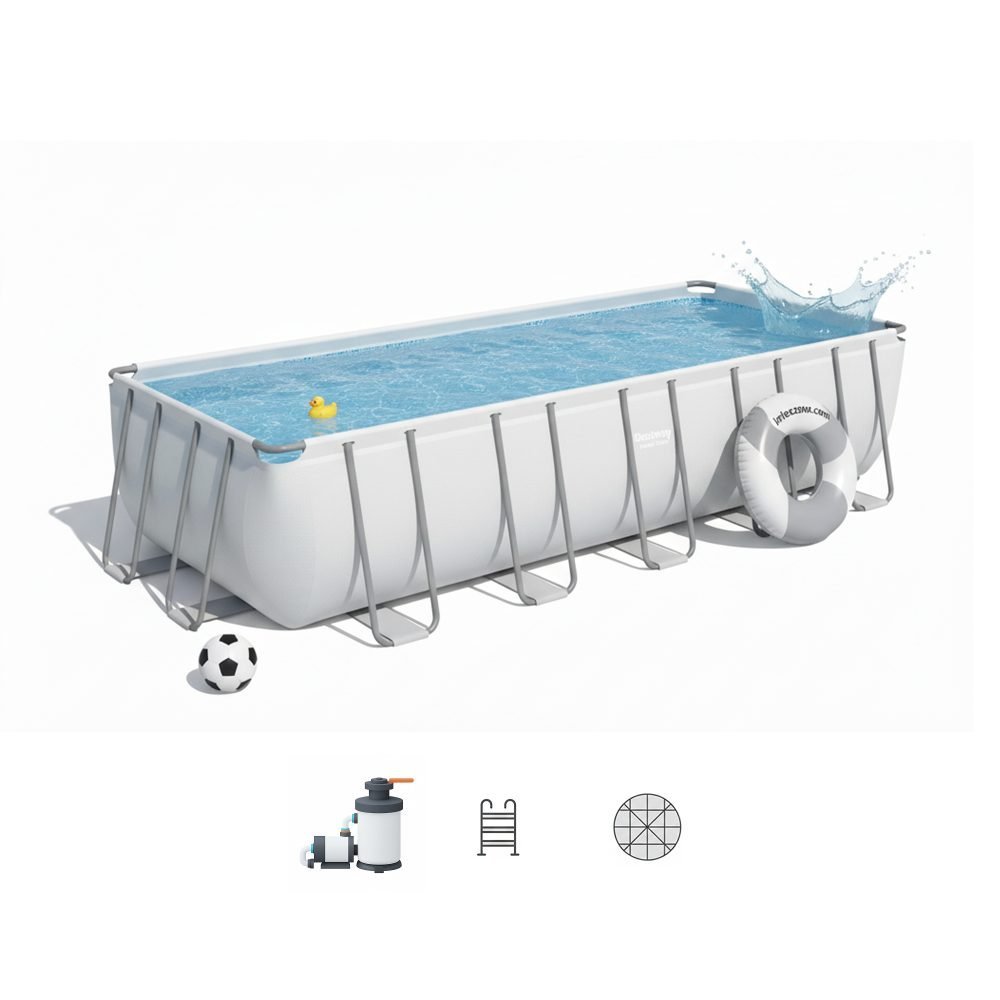 Bestway 5612B | Size 21.0 x 9.0 x 4.30 Ft | Power Steel Rectangular Metal Frame Portable Ready-Made Swimming Pool