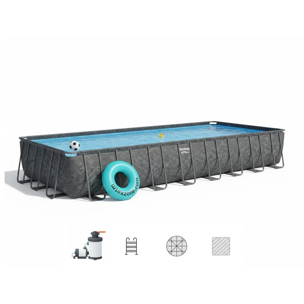 Bestway 561KJ | Size 31.4 x 16.0 x 4.33 Ft | APX Rectangular Metal Frame Portable Ready-Made Swimming Pool