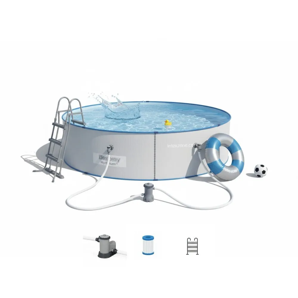Bestway 56386W | Size 15.09 x 15.09 x 2.09 Ft | Hydrium Steel Round Metal Frame Portable Ready-Made Swimming Pool