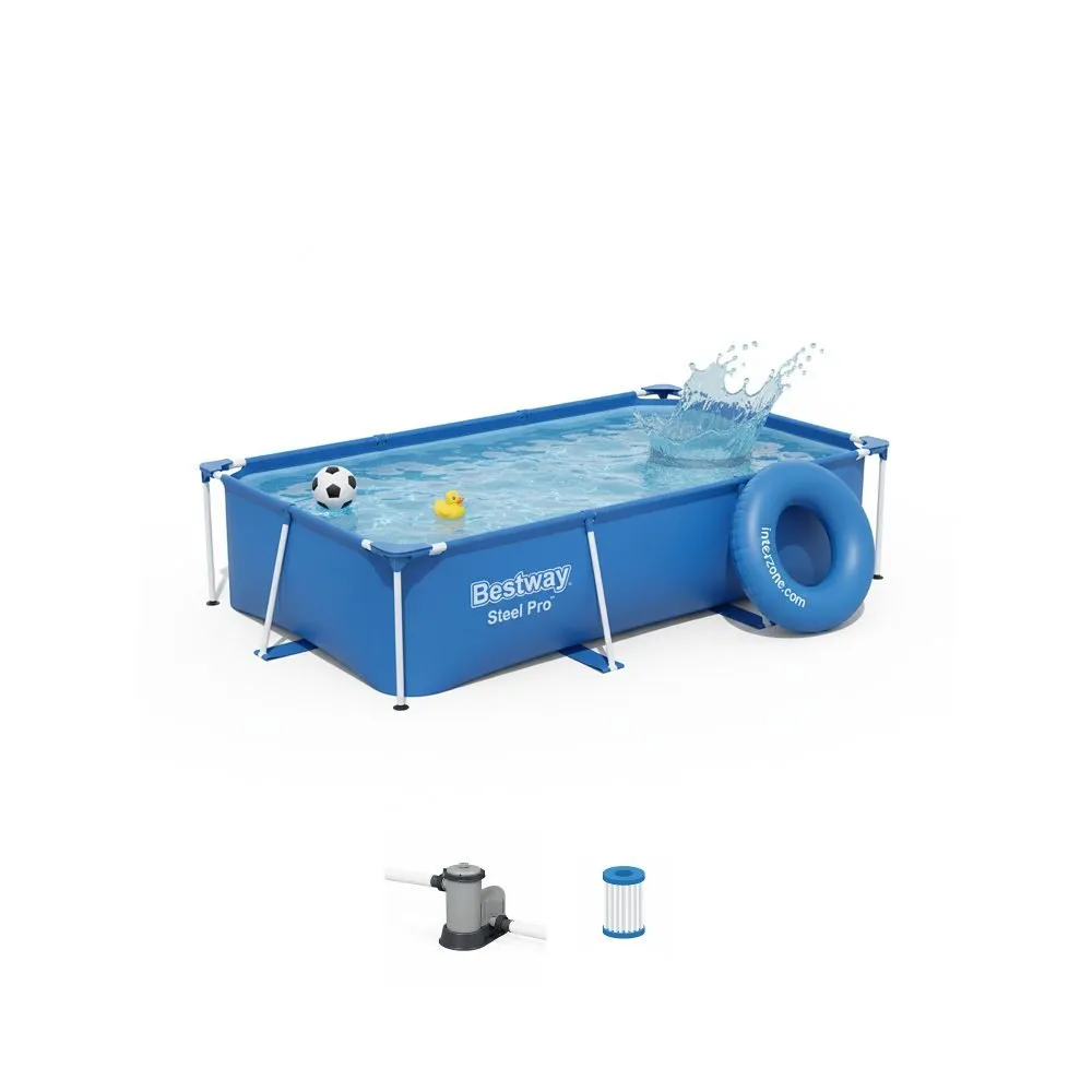 Bestway 56411 | Size 9.1 x 6.7 x 2.10 Ft | Steel Pro Rectangular Metal Frame Portable Ready-Made Swimming Pool