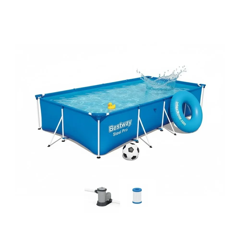 Bestway 56424 | Size 13.1 x 6.11 x 2.60 Ft | Steel Pro Rectangular Metal Frame Portable Ready-Made Swimming Pool