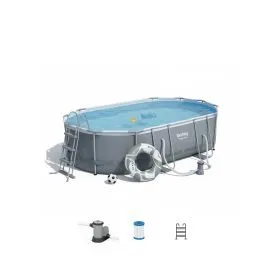 Bestway 56448 | Size 16.0 x 10.0 x 3.50 Ft | Power Steel Oval Metal Frame Portable Ready-Made Swimming Pool