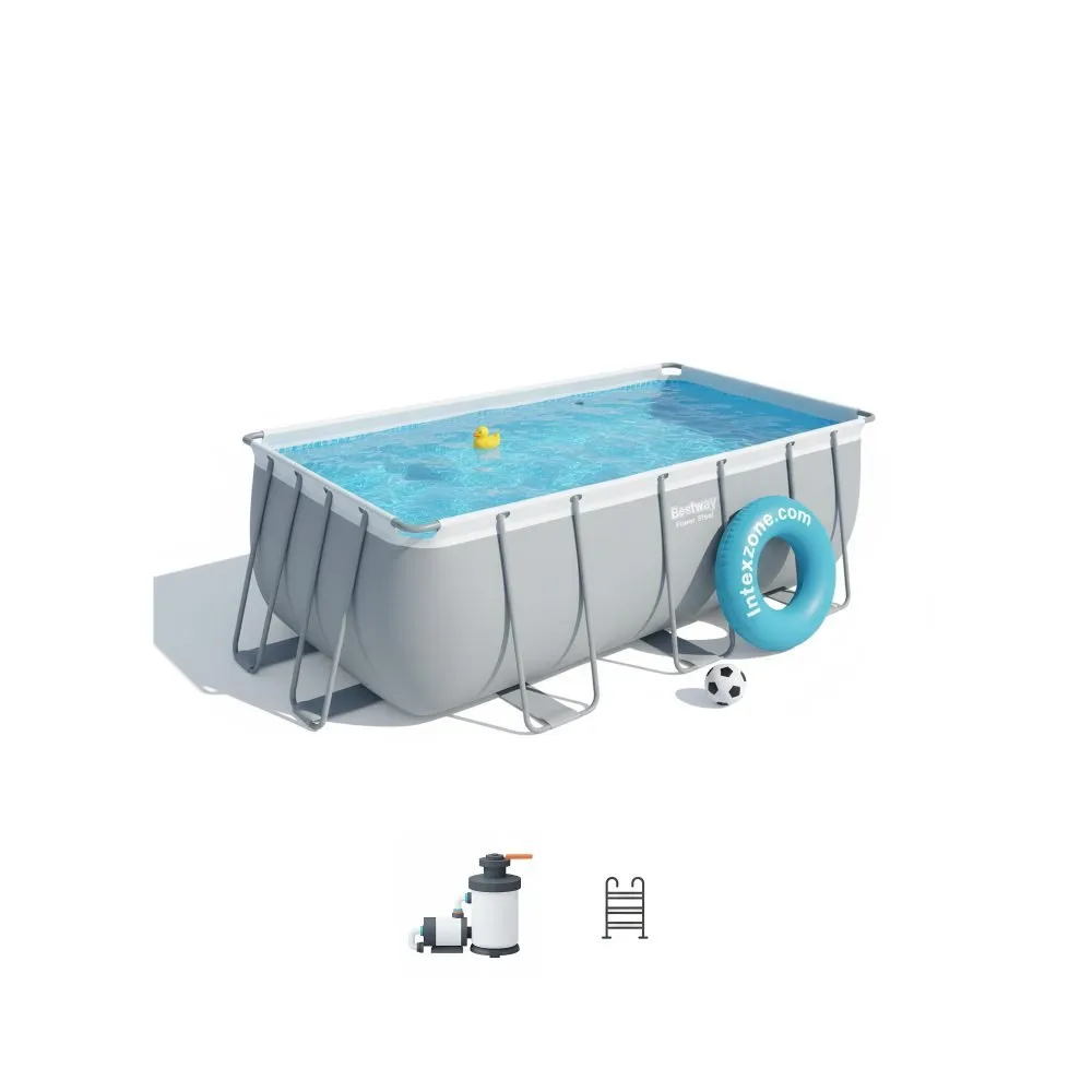 Bestway 56457 | Size 13.6 x 6.7 x 4.00 Ft | Power Steel Rectangular Metal Frame Portable Ready-Made Swimming Pool