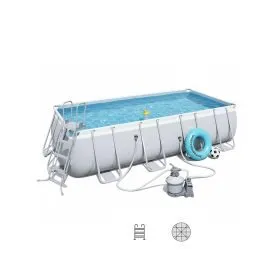 Bestway 56466 | Size 18.0 x 8.98 x 4.00 Ft | Power Steel Rectangular Metal Frame Portable Ready-Made Swimming Pool
