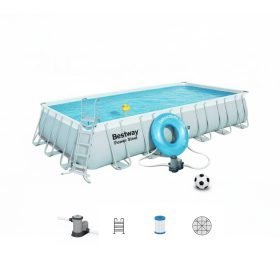 Bestway 56474 | Size 24.0 x 12.0 x 4.30 Ft | Power Steel Rectangular Metal Frame Portable Ready-Made Swimming Pool