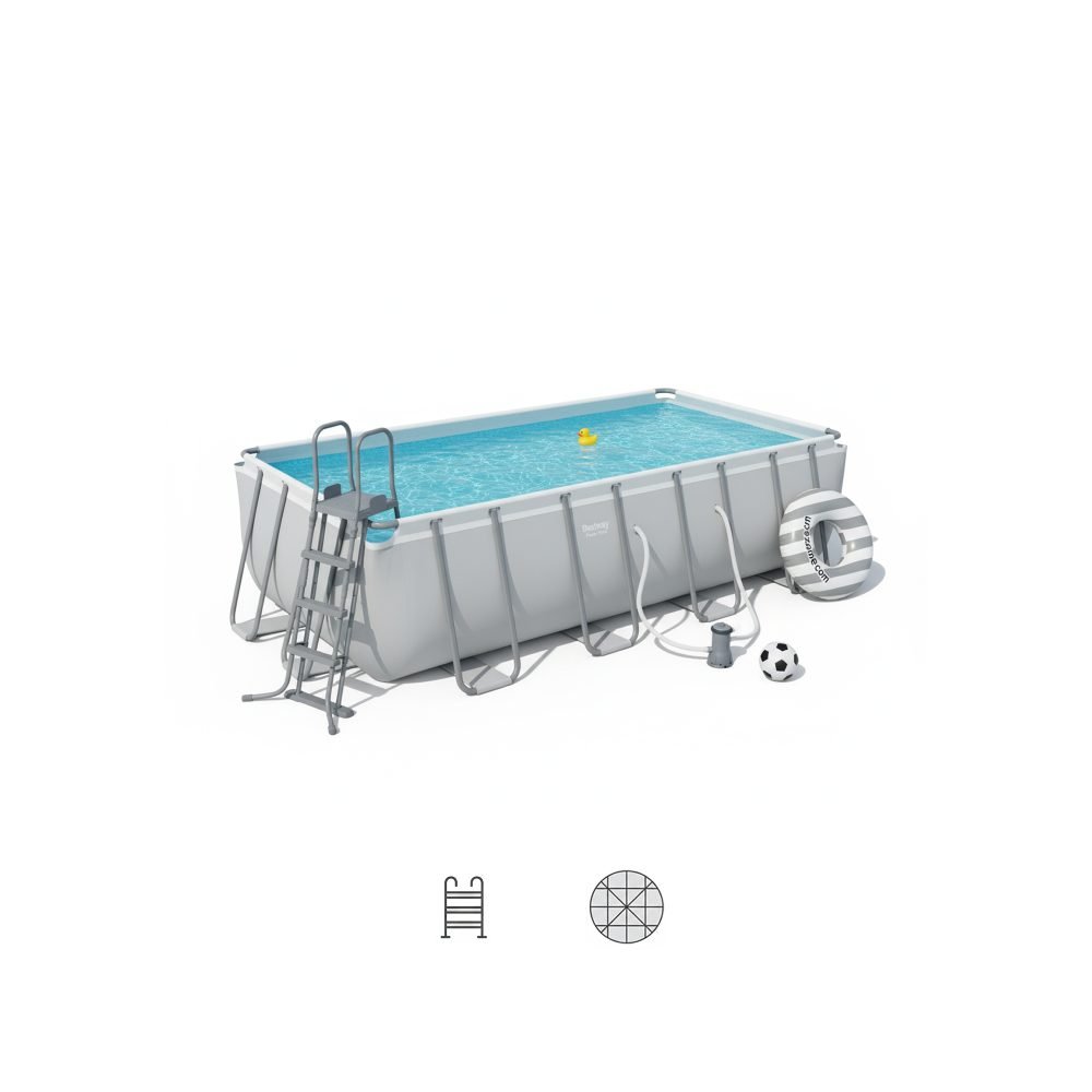 Bestway 56475 | Size 25.5 x 13.5 x 4.30 Ft | Power Steel Rectangular Metal Frame Portable Ready-Made Swimming Pool
