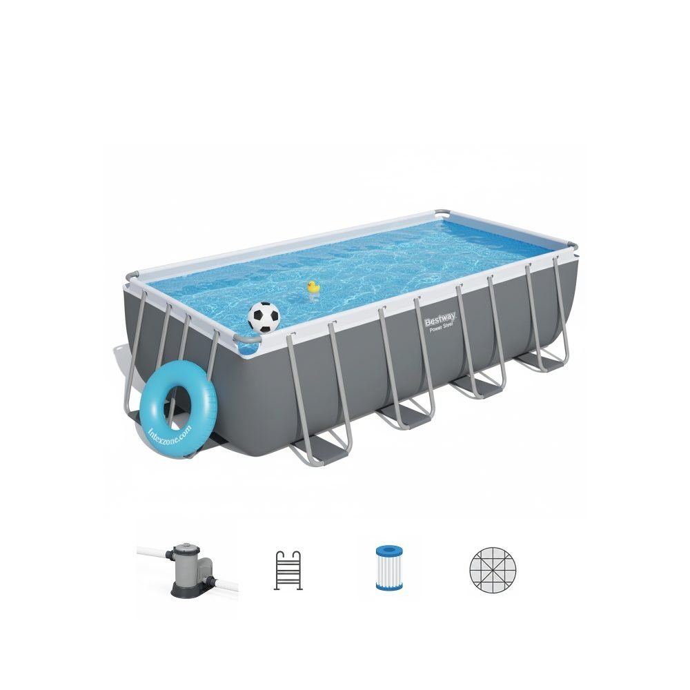 Bestway 56670 | Size 16.0 x 8.0 x 4.00 Ft | Power Steel Rectangular Metal Frame Portable Ready-Made Swimming Pool