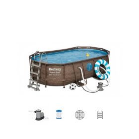 Bestway 56714 | Size 14.0 x 8.0 x 3.29 Ft | Power Steel Vista Series Oval Metal Frame Portable Ready-Made Swimming Pool