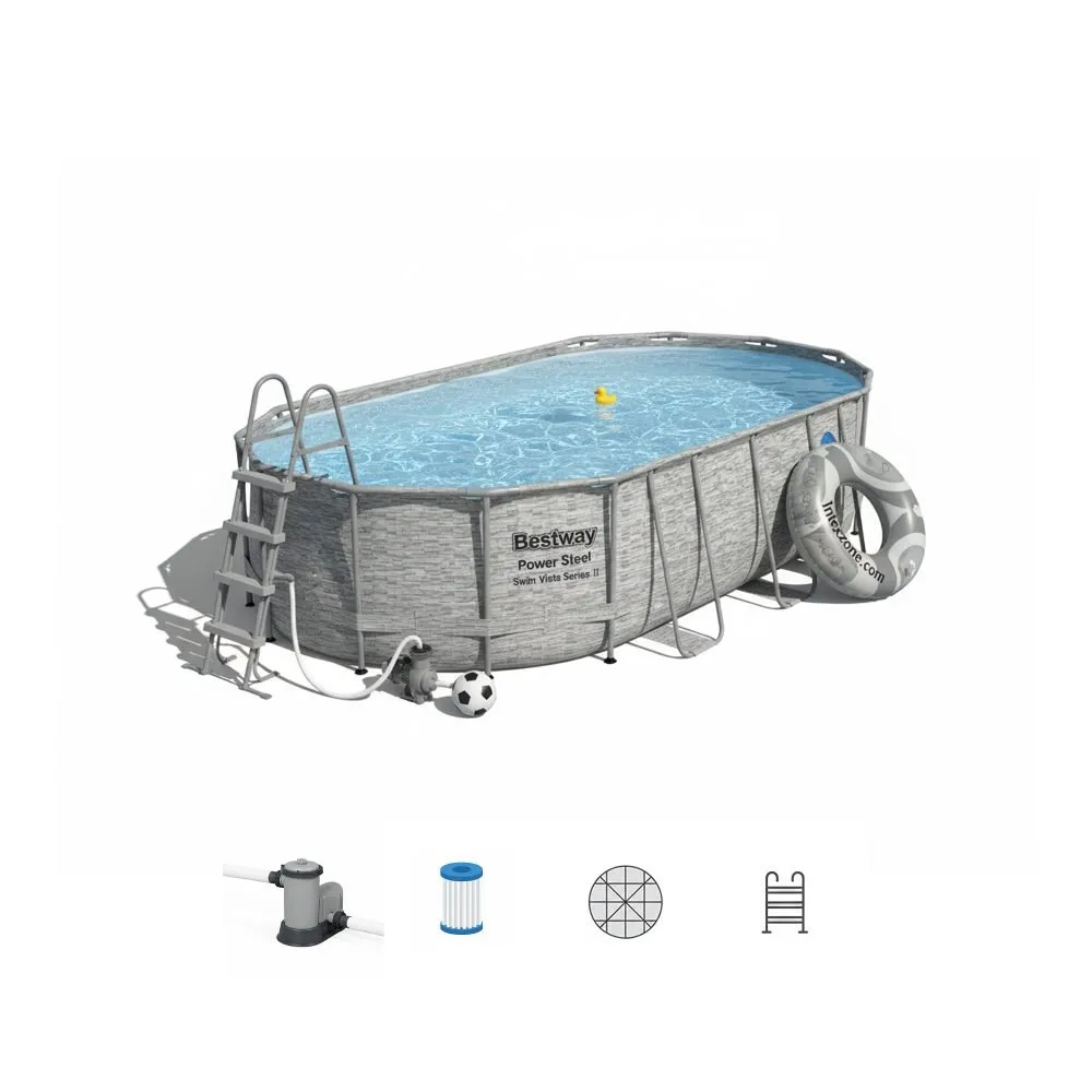 Bestway 56716 | Size 18.0 x 9.0 x 4.00 Ft | Power Steel Vista Series Oval Metal Frame Portable Ready-Made Swimming Pool