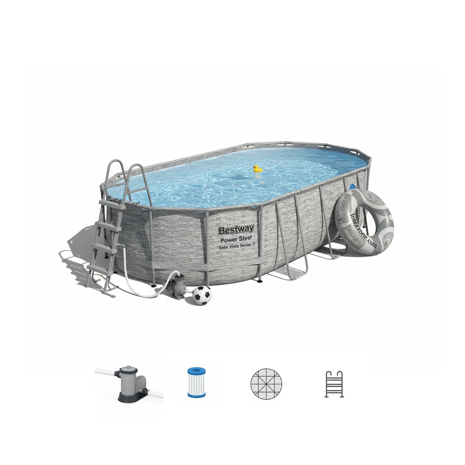 Bestway 56716 | Size 18.0 x 9.0 x 4.00 Ft | Power Steel Vista Series Oval Metal Frame Portable Ready-Made Swimming Pool