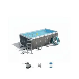 Bestway 56721 | Size 13.0 x 6.11 x 3.50 Ft | Power Steel Rectangular Metal Frame Portable Ready-Made Swimming Pool