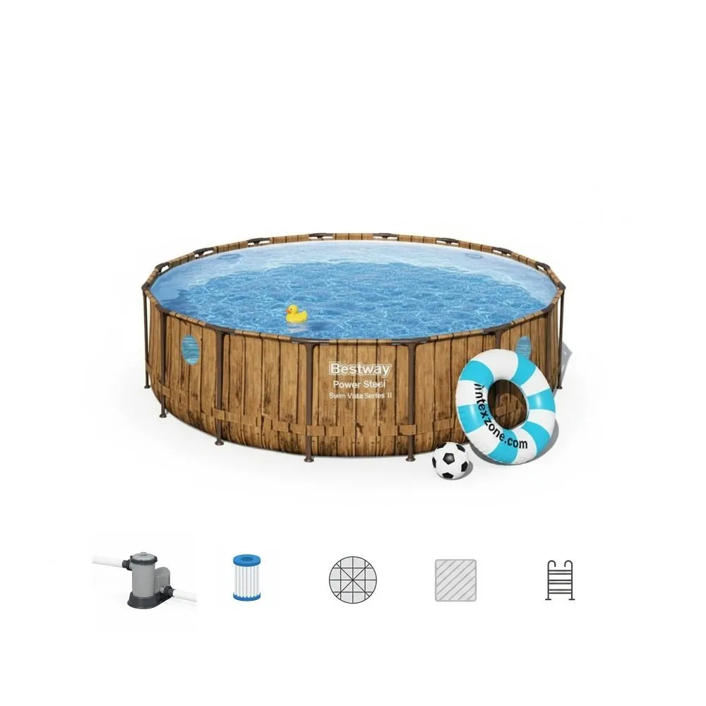 Bestway 56725 | Size 16.0 x 16.0 x 4.00 Ft | Power Steel Vista Series Round Metal Frame Portable Ready-Made Swimming Pool