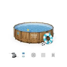 Bestway 56725 | Size 16.0 x 16.0 x 4.00 Ft | Power Steel Vista Series Round Metal Frame Portable Ready-Made Swimming Pool